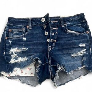 American Eagle Outfitters Dark Indigo Distressed Denim Shorts